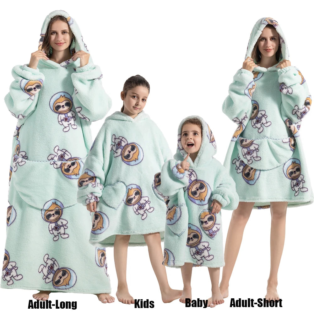 Sweat-shirt à capuche d'hiver pour femmes et hommes, pull polaire géant TV, couverture surdimensionnée avec manches, vêtements citrouille d'halloween pour adultes