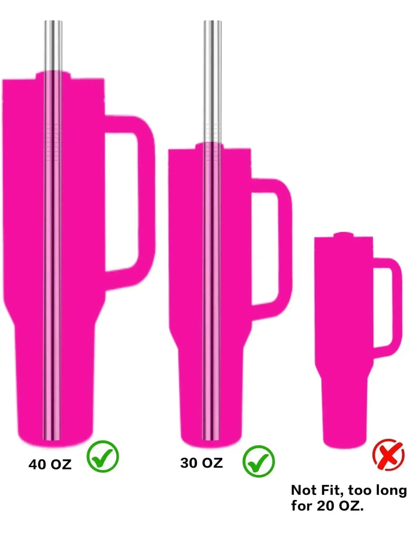 Paille de rechange en acier inoxydable 304, 4 pièces, Compatible avec le gobelet de 30 Oz 40 Oz, 4 pailles réutilisables avec brosse de nettoyage
