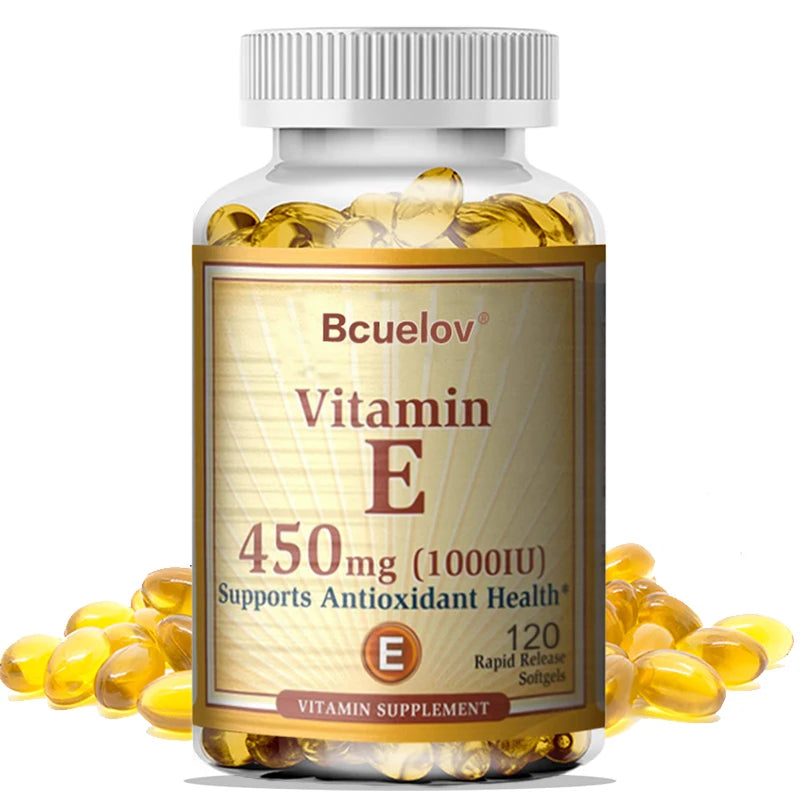 Bcuelov Vitamine E 1000 IU 450mg - pour la peau, les cheveux, la santé circulataire, le support du système immunitaire - supplément antioxydant