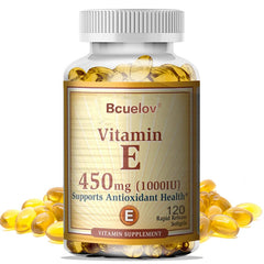 Bcuelov Vitamine E 1000 IU 450mg - pour la peau, les cheveux, la santé circulataire, le support du système immunitaire - supplément antioxydant