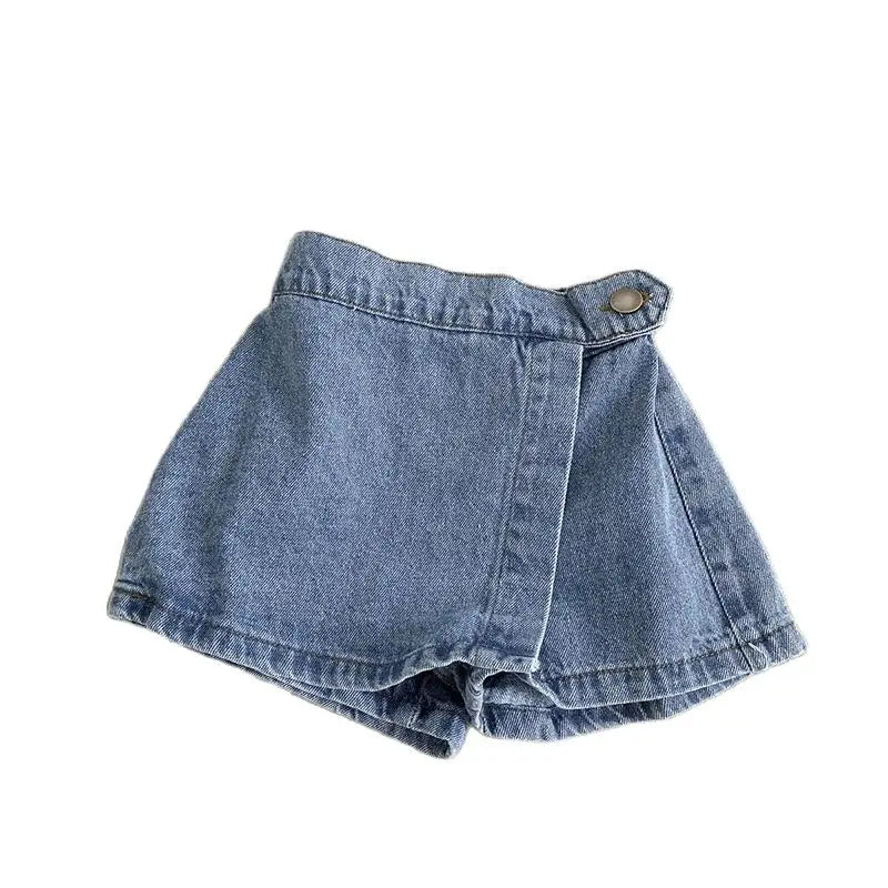 Mode coréenne nouvel été enfants fille jupe short solide taille élastique bouton doux Denim Culotte enfants vêtements polyvalents
