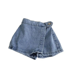 Mode coréenne nouvel été enfants fille jupe short solide taille élastique bouton doux Denim Culotte enfants vêtements polyvalents