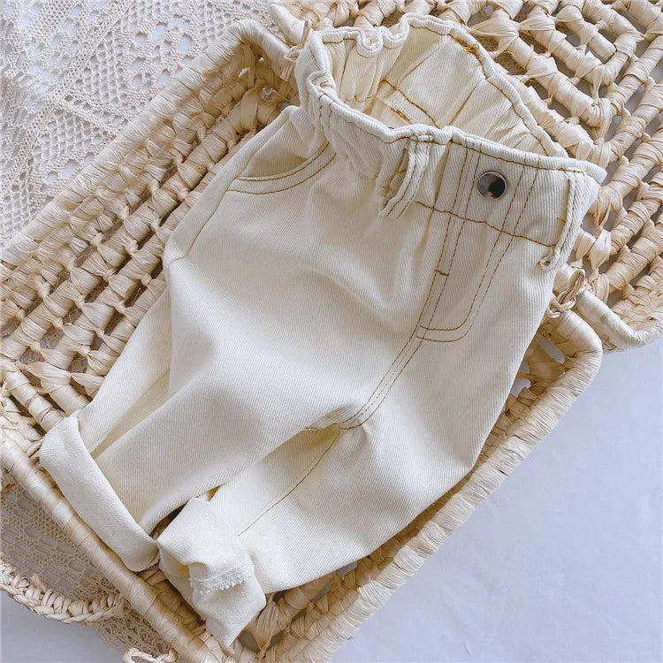Children's jeans, casual pants for boys and girls, high-waisted, solid color, warm jeans, autumn/spring, 9M-4 years