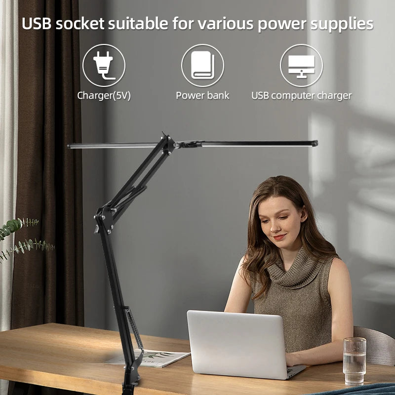 Lampes de bureau LED à double tête, lumière de moniteur d'ordinateur à intensité variable en continu, lampe de table USB pour étude de bureau, luminaire de lecture  lumiere bureau  lampe ecran ordinateur