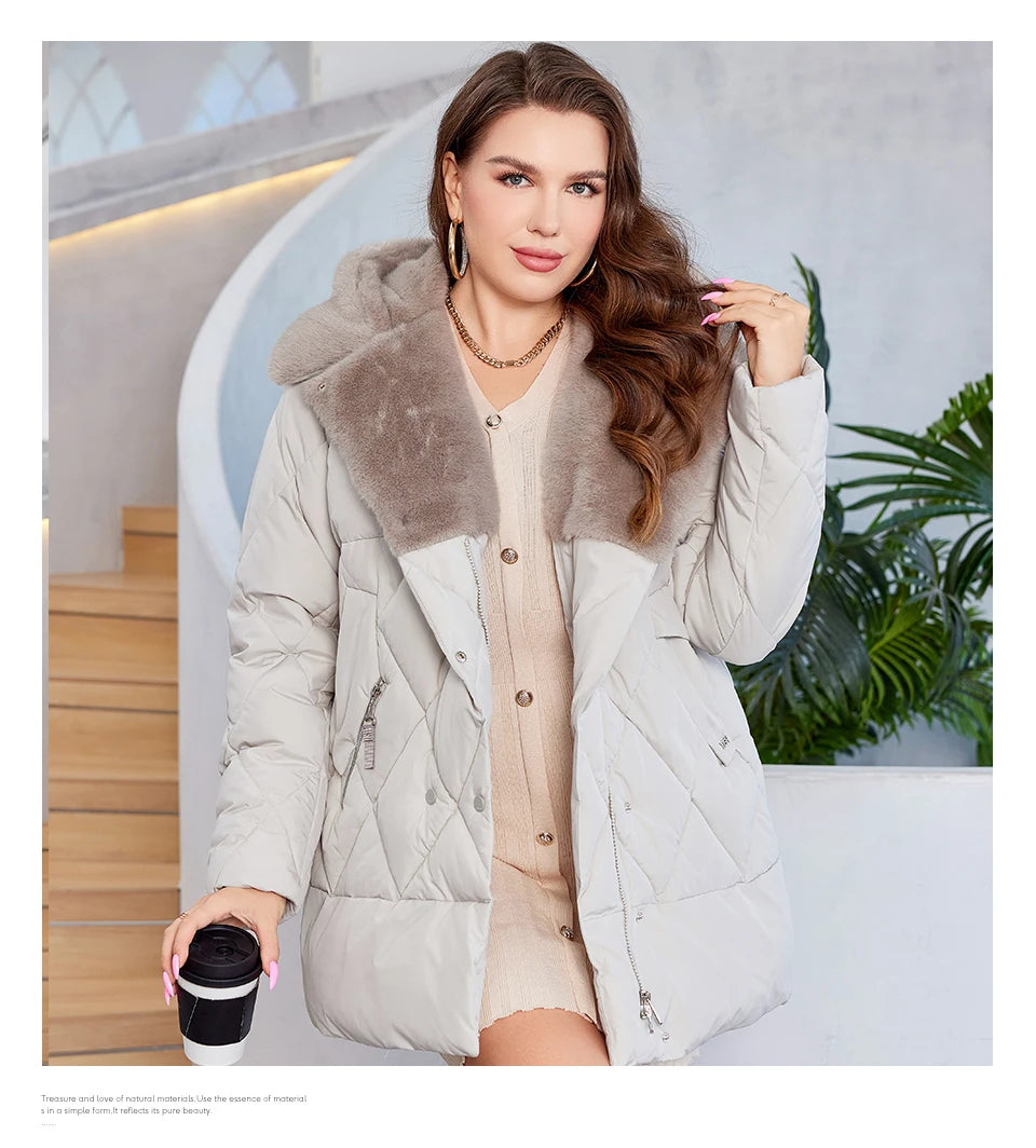 HaiLuoZi-Veste Courte à Capuche avec Fourrure pour Femme, Vêtement d'Hiver de Grande Taille, Design de Matelassage Indépendant, Grandes Poches, Combiné 2023, Nouvelle Collection 1163