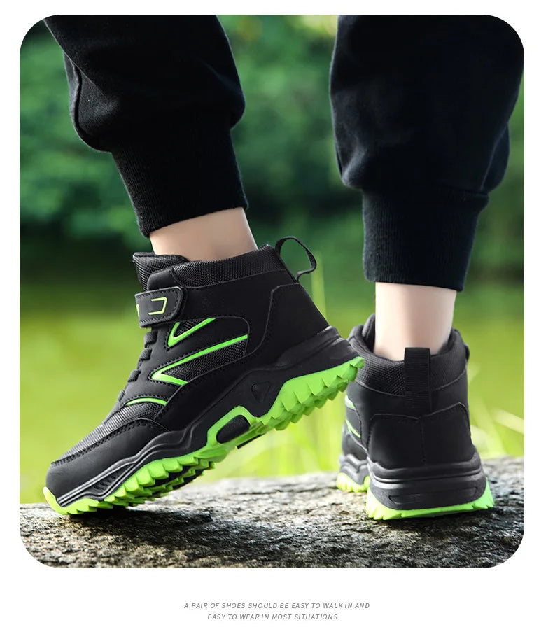 Chaussures de sport antidérapantes en cuir pour enfants, baskets de course respirantes, noires, à la mode, de randonnée, taille 29-40, nouvelle collection