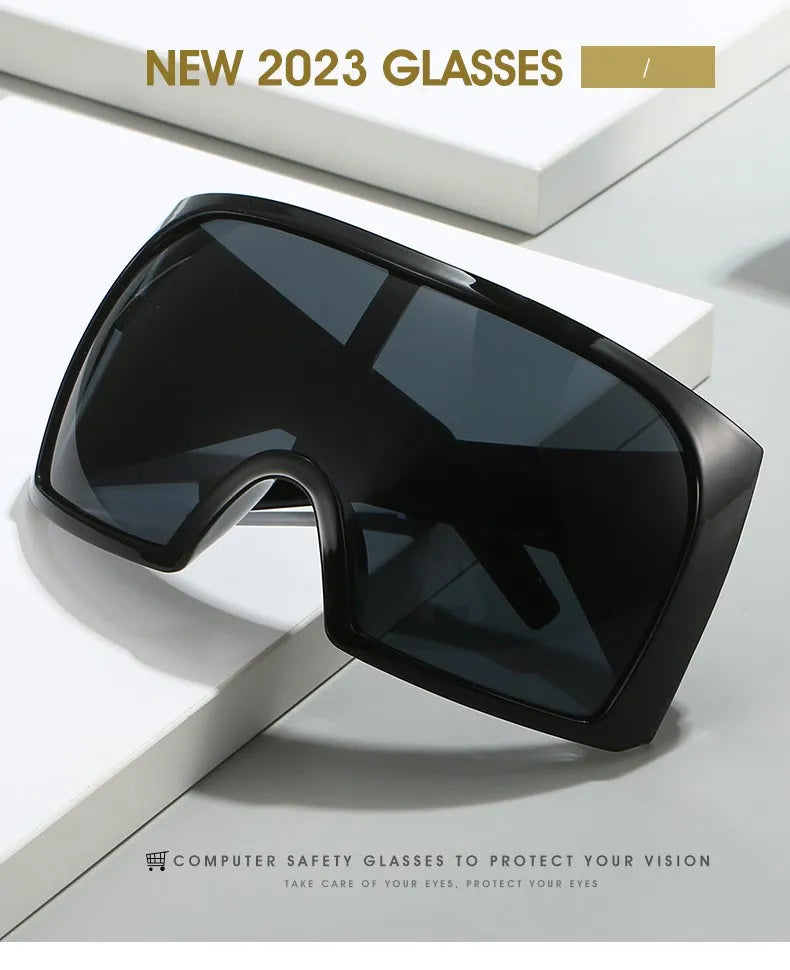 Lunettes de soleil surdimensionnées Punk Shield pour femmes et hommes, grande monture, marque de luxe, masque Steampunk, lunettes de sport pour dames, UV400, 2025