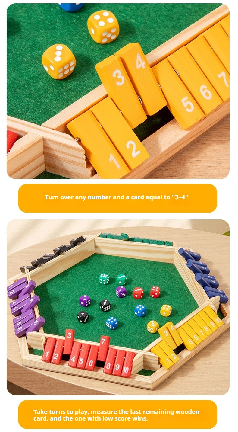 Six-sided flipping game, wooden number game, dice game in a box - parent-child board game, bar party game, leisure game