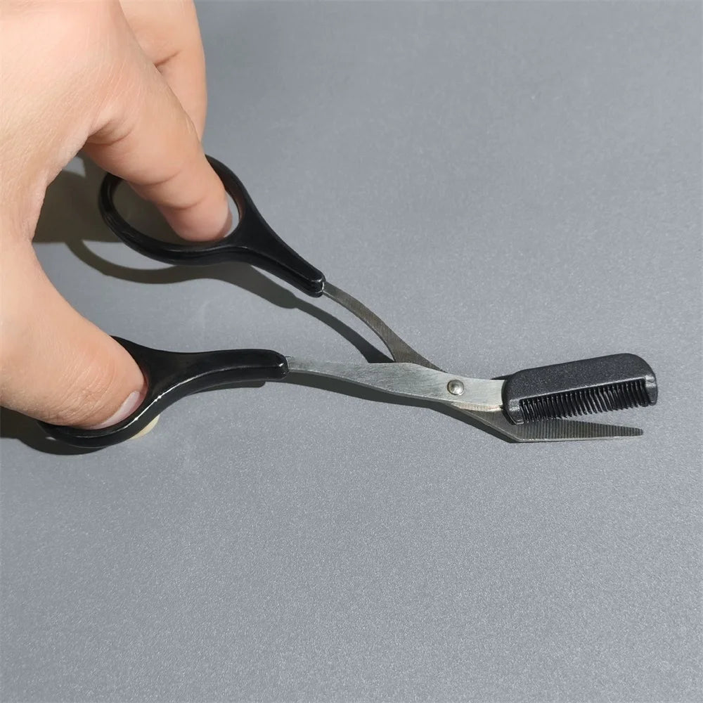 Eyebrow trimmer scissors with comb, for women and men, stainless steel safety scissors, facial shaver, makeup, beauty