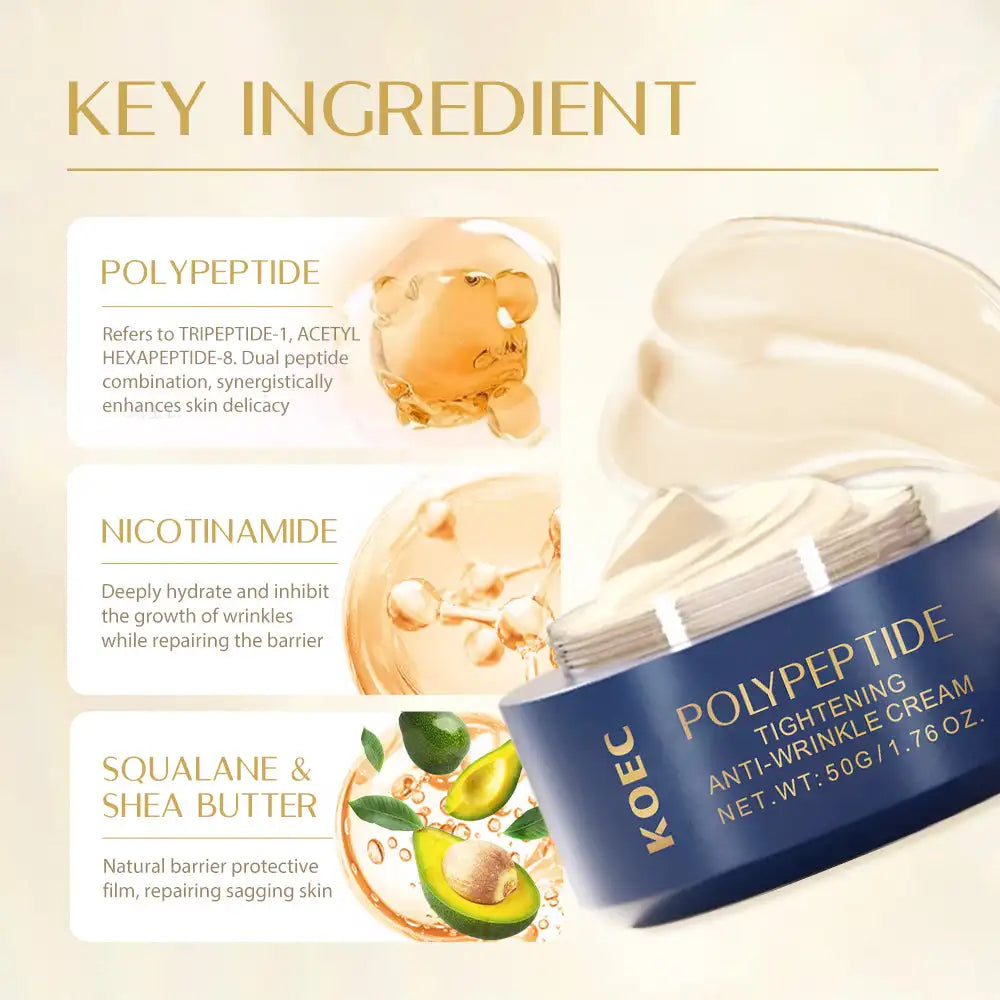 KOEC-Crème anti-déformable de resserrement polypeptide, décoloration apaisante, rides fines, nicotinamide revitalisant manuellement, Squalane, poupée karité, 50g