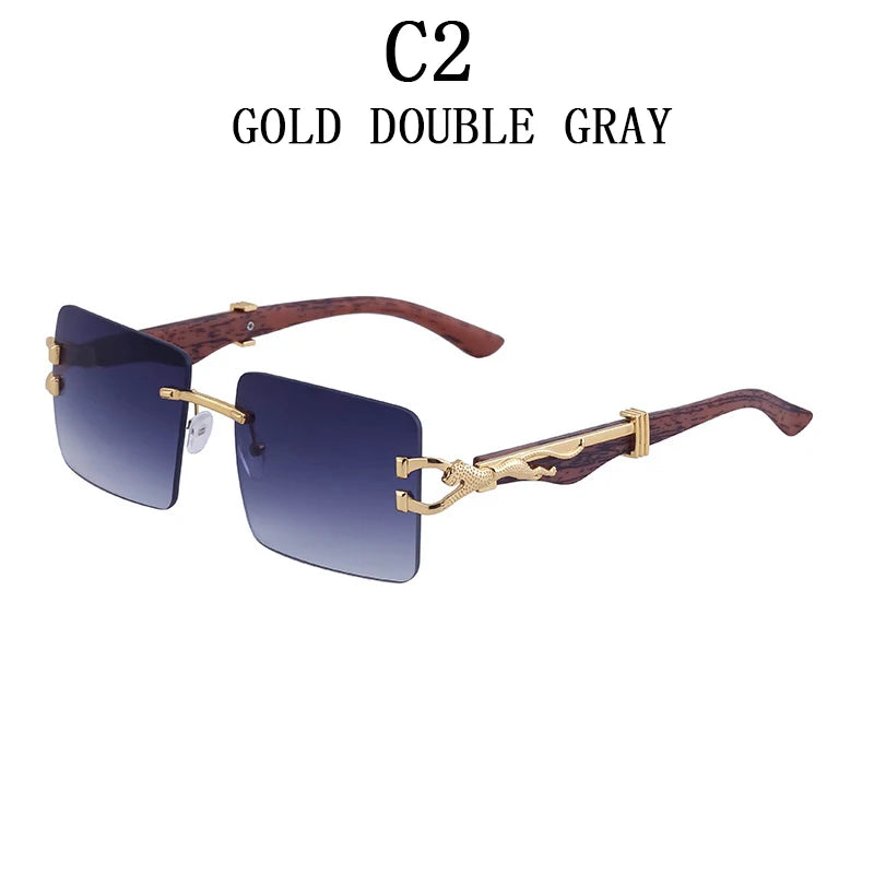 Frameless square wooden sunglasses for men and women, vintage, fashionable, luxury, retro, 2023