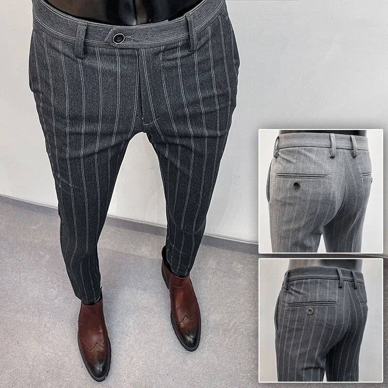 Men's Suit Formal Trousers, Men's Stretch Slim Fit Solid Color Casual Outfit Full Length Trousers, Fashion New Men's Clothing