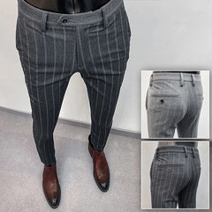 Men's Suit Formal Trousers, Men's Stretch Slim Fit Solid Color Casual Outfit Full Length Trousers, Fashion New Men's Clothing