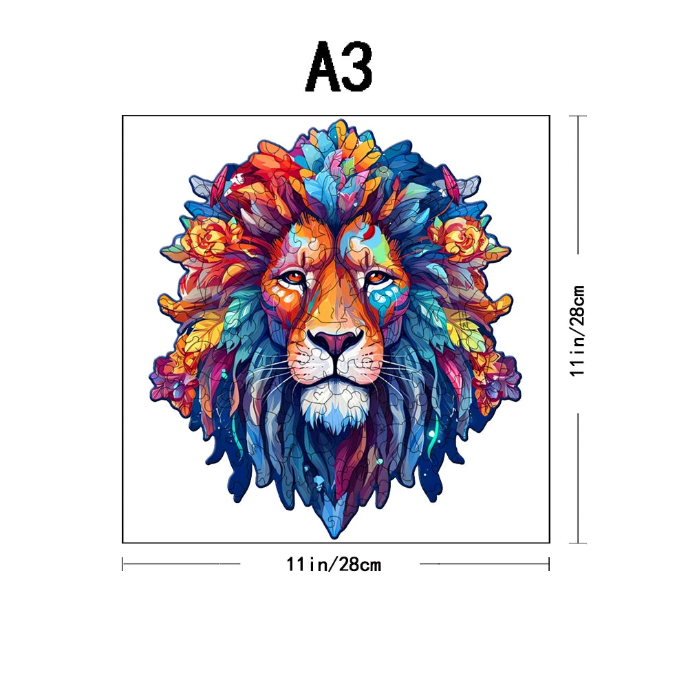 Visage de lion - Puzzle en bois - Forme irrégulière - Fait main - Cadeau parfait pour les enfants, les adultes et les amateurs de puzzle
