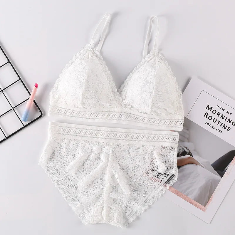Femmes dentelle soutien-gorge ensembles sous-vêtements sans couture dos nu gilet Sexy rembourré Bralette Lingerie ultra-mince soutien-gorge et bref ensembles femmes intimes