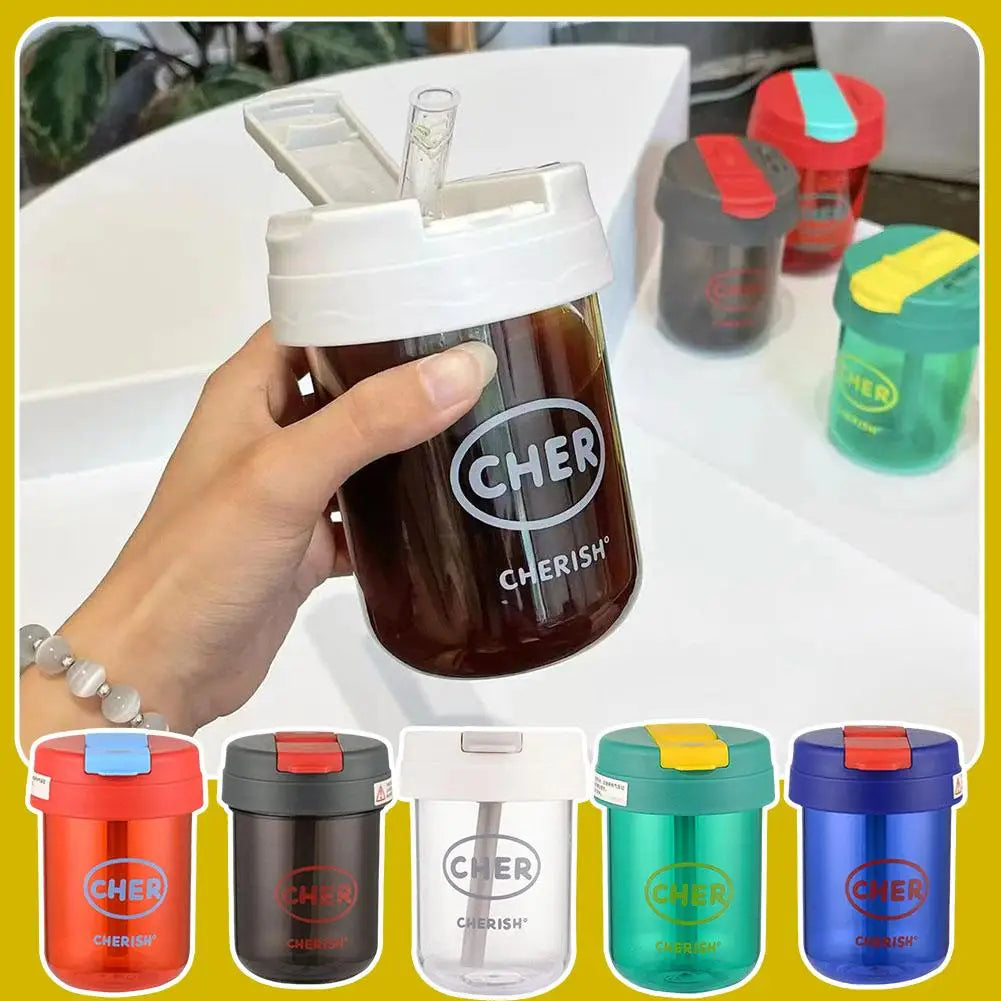 Mini Bouteille d'Eau avec Paille Anti-Chute pour Enfant Fille, 300ml, Mignon, Portable, pour dehors en Plein Air, Lait, Café, Frite, Thé