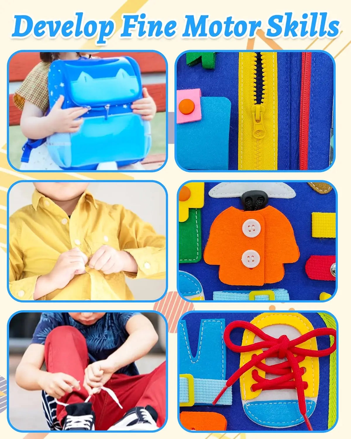Planche occupée pour tout-petits, jouets Montessori, activités éducatives d'apprentissage, jouet de voyage, déguisement de dinosaure, sac à dos de compétences de vie sensorielle