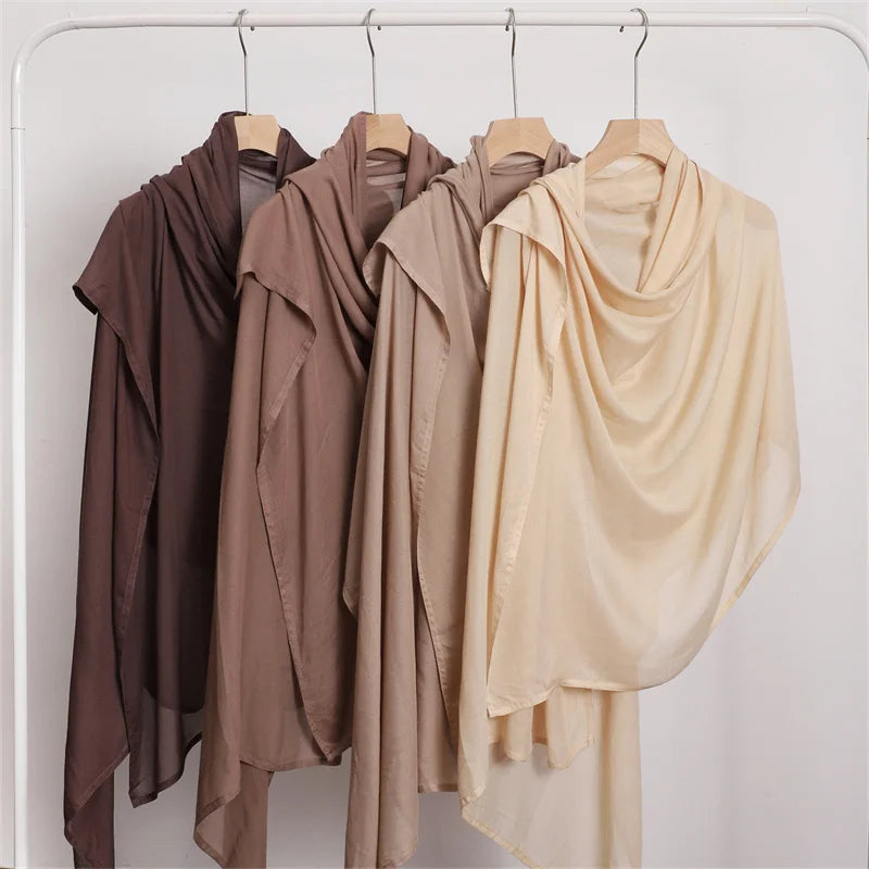 Ramadan Solid Color Plus Size Cotton Rayon Hijab Scarf Women's Muslim Headscarf Wraps Shawls Muslim Women's Headband Islamic Turban