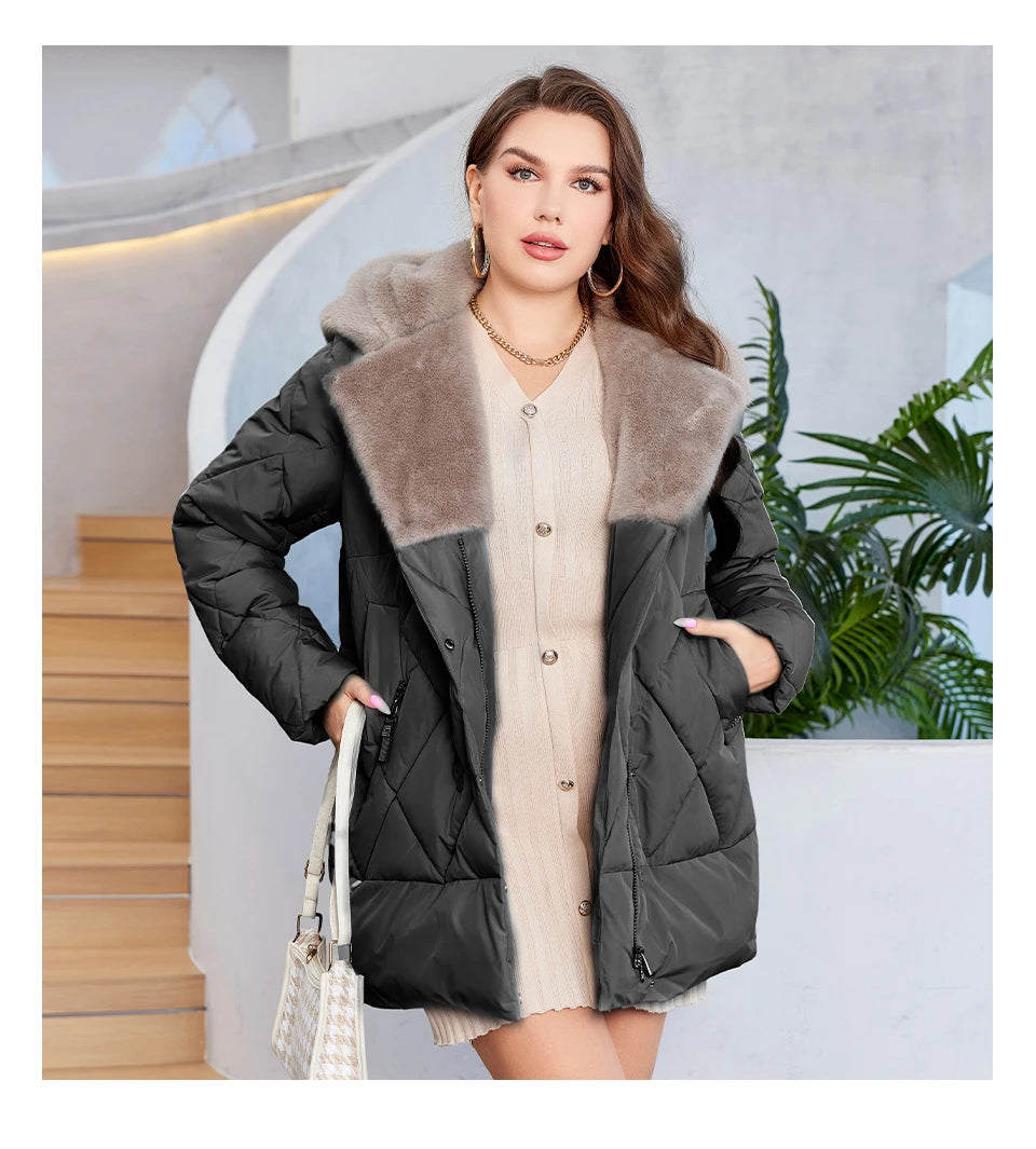 HaiLuoZi-Veste Courte à Capuche avec Fourrure pour Femme, Vêtement d'Hiver de Grande Taille, Design de Matelassage Indépendant, Grandes Poches, Combiné 2023, Nouvelle Collection 1163