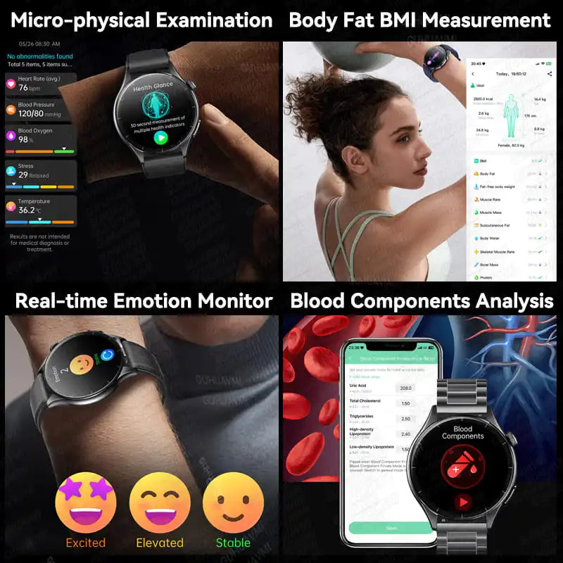 2025New surveillance de la santé acide uric pression artérielle oxygène sanguin analyse du corps montre intelligente ECG + PPG horloge montres intelligentes hommes pour IOS