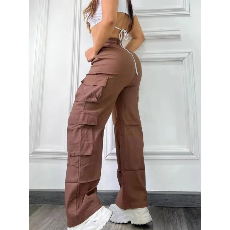 Nouveau pantalon Cargo droit femmes taille haute Baggy pantalon décontracté jambe large mince Vintage Y2K Streetwear poche mode pantalons décontractés