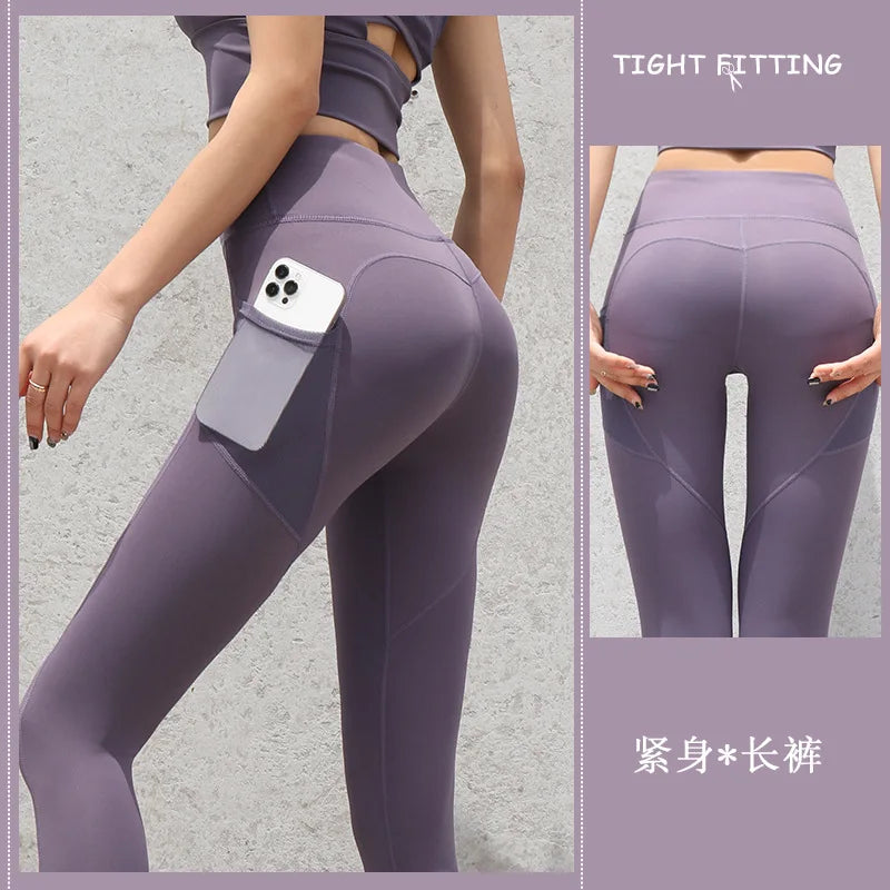 Pantalons de Yoga avec poche pour femmes, Leggings pour Fitness, en Nylon, taille haute, longs, collants Push UP, vêtements de gymnastique, 2024