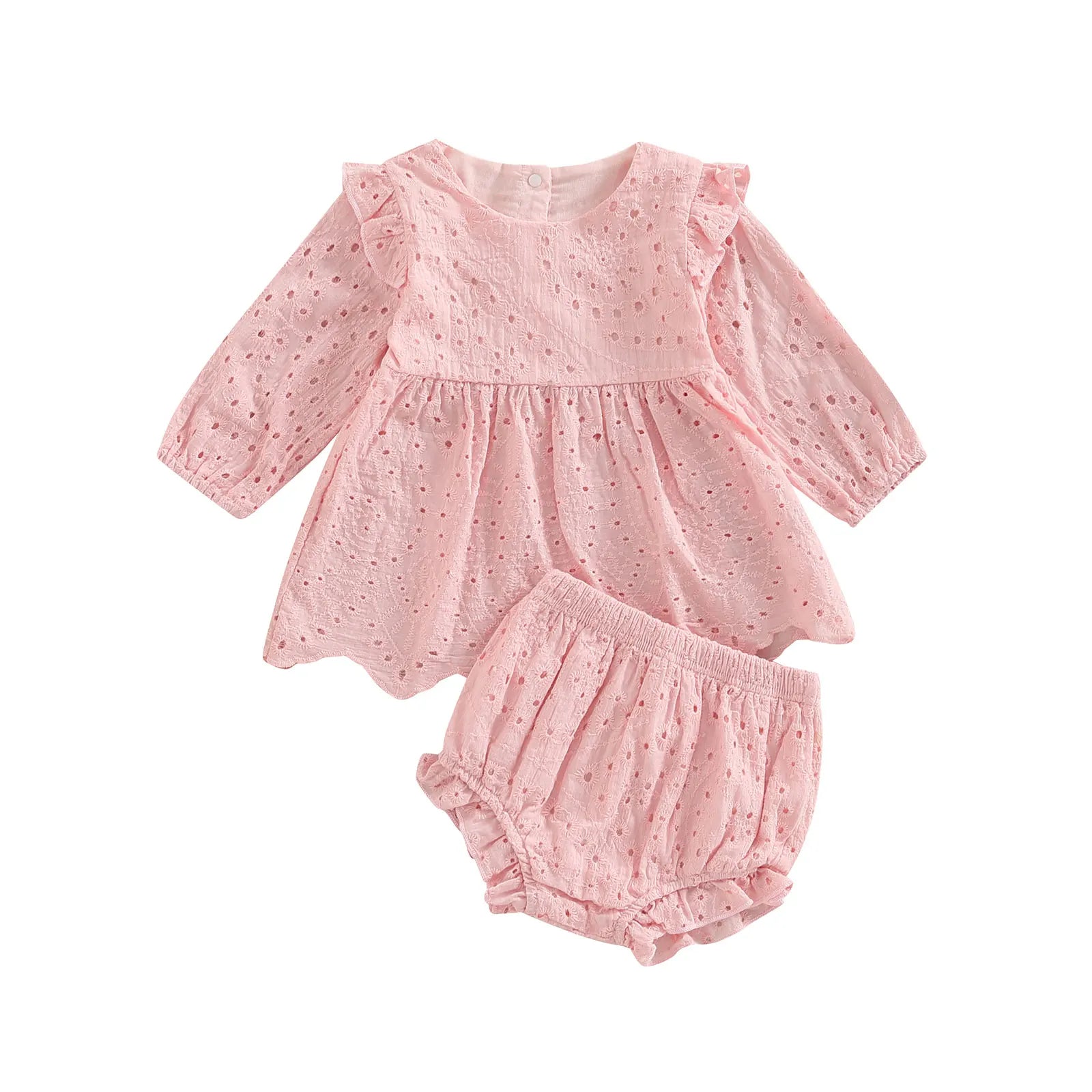 Ensemble de vêtements pour bébés filles de 0 à 24 mois, couleur unie, col rond, t-shirt à manches longues et short élastique à volants décontracté
