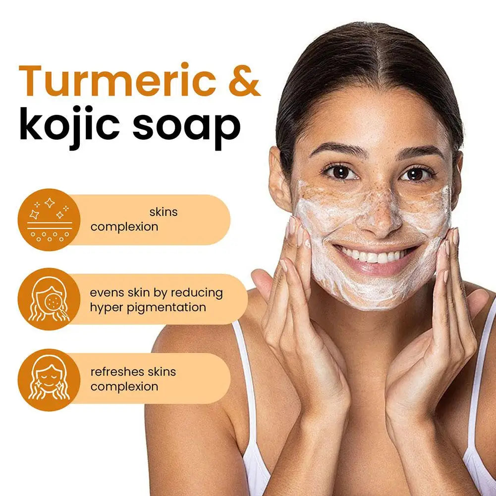 Savon biologique à l'acide kojique au citron et au curcuma pour les taches foncées, savon au curcuma pour le lavage du visage, éclaircissant, correcteur de taches foncées, soins pour la peau