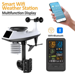 Tuya WiFi Station météo intelligente horloge compteur de température et d'humidité compteur de vitesse et de direction du vent écran couleur horloge numérique