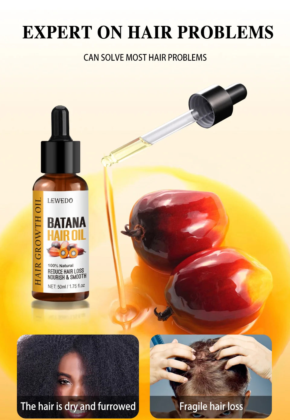 Sérum d'huile de Batana pour la croissance des cheveux, huile essentielle pour cheveux à croissance rapide, soins capillaires de beauté, Essence Anti-perte de cheveux, réparation naturelle des cheveux endommagés