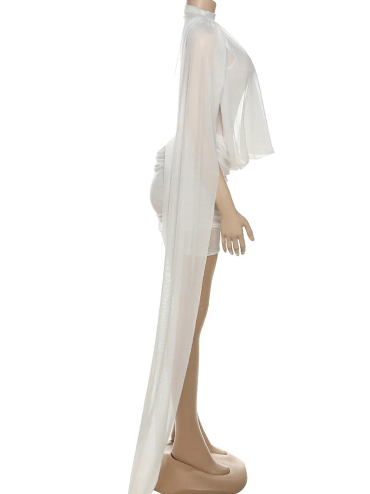 Coquette de chat bizarre, robe Patchwork Sexy pour femmes, transparente, col pivotant, sans manches, slim, soirée de minuit, Clubwear, Mini moulante