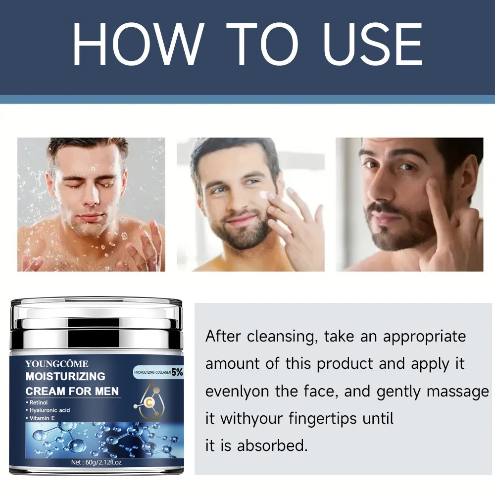 Crème hydratante au collagène pour hommes au rétinol et vitamines, réparation Anti-rides, estompe les ridules, soin du visage à l'acide hyaluronique