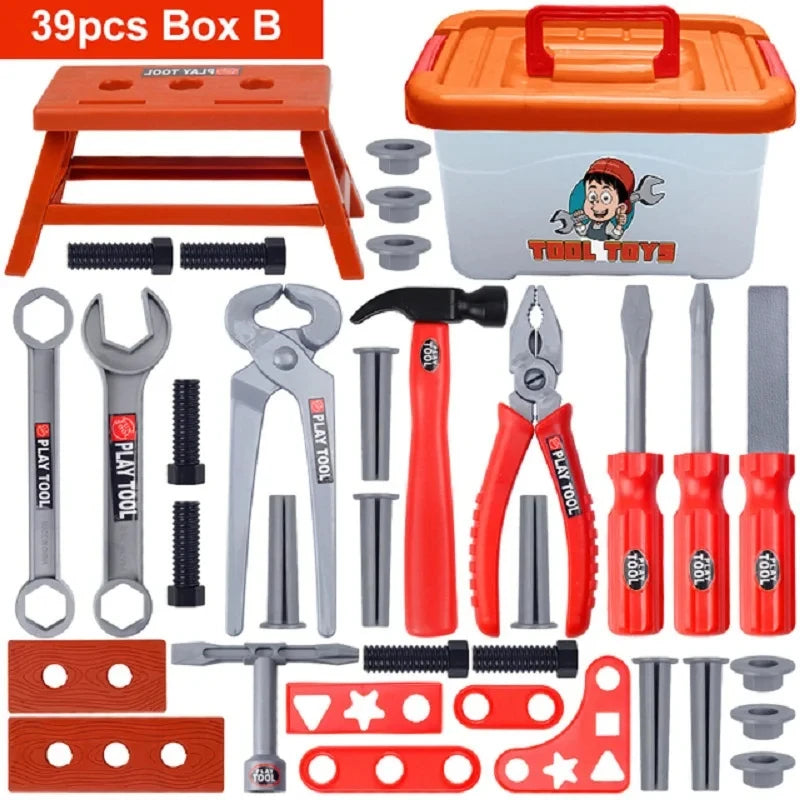 Kit de boîte à outils pour enfants, jouets éducatifs, outils de réparation de Simulation, perceuse, jeu en plastique, apprentissage, ingénierie, Puzzle, jouets cadeaux pour garçon