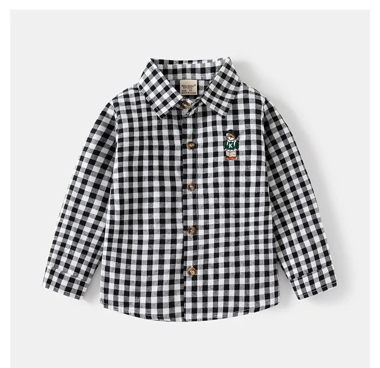Chemises à manches longues en coton pour enfants, chemisier à carreaux, haut décontracté, vêtements pour bébé, col, garçons, 2-7 ans, nouveau, 2025