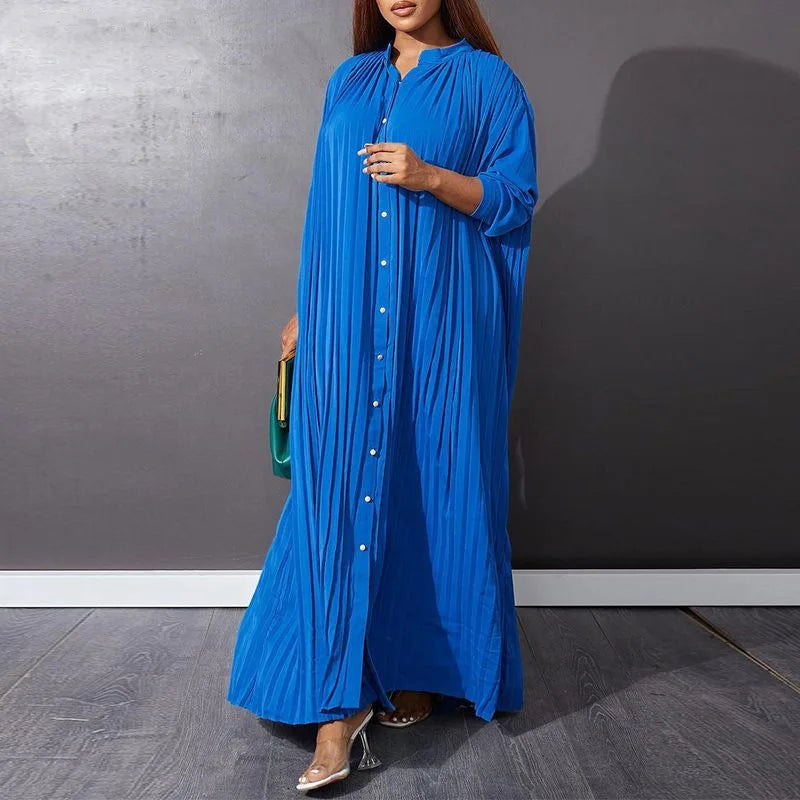 Femmes Eid robes musulmanes col montant simple boutonnage dubaï arabe robes Ramadan décontracté ample caftan robe solide plissé
