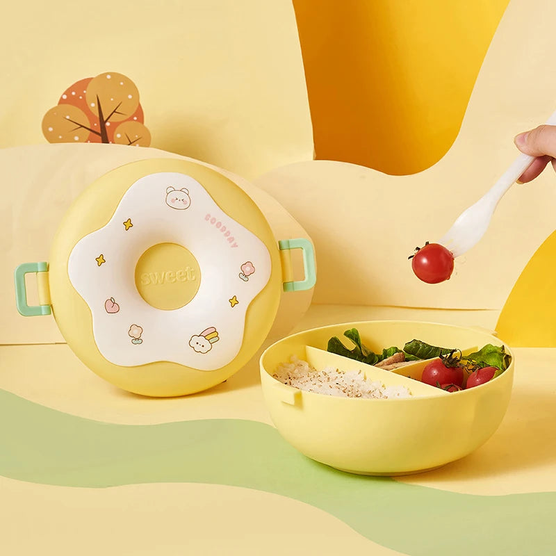 Boîte à lunch pour écolier, boîte à snack, boîte à bento étanche de dessin animé, sacs à lunch avec fourchette, cuillère, micro-ondable à 3 compartiments