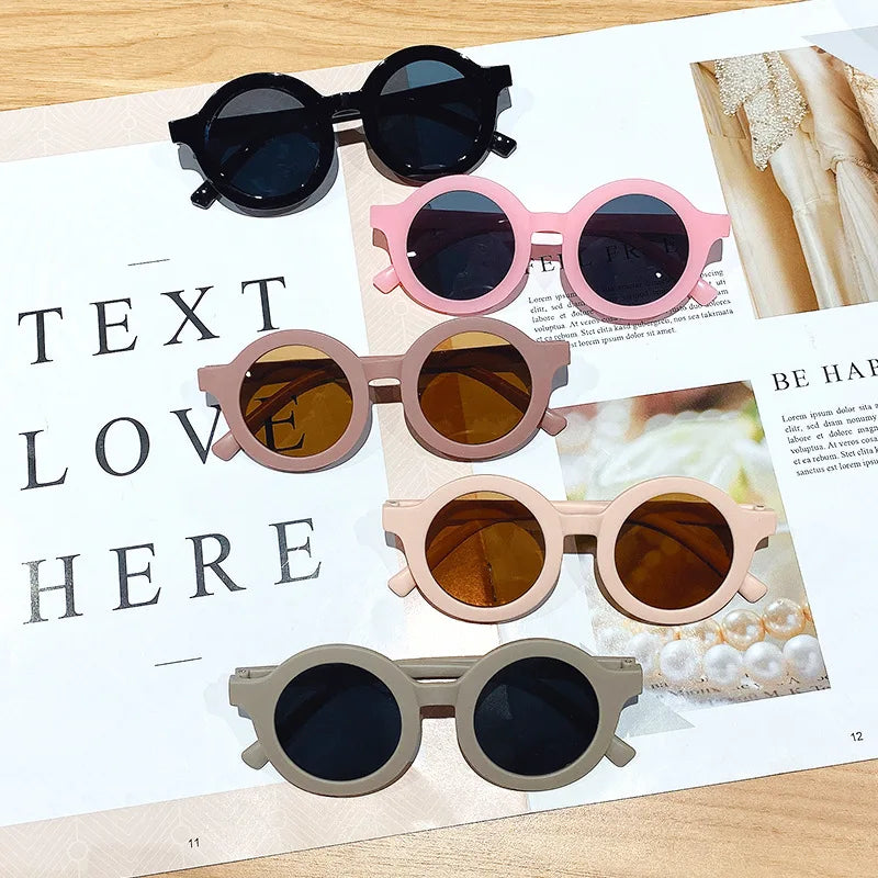 Lunettes de soleil coréennes pour enfants, rétro, monture ronde solide, petit visage, résistant aux ultraviolets, pratique