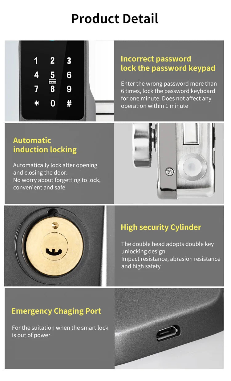 Serrure de porte intelligente électronique sans clé, serrure à empreintes digitales, étanche, Tuya, télécommande WiFi, Bluetooth, carte d'application TTLock, code numérique
