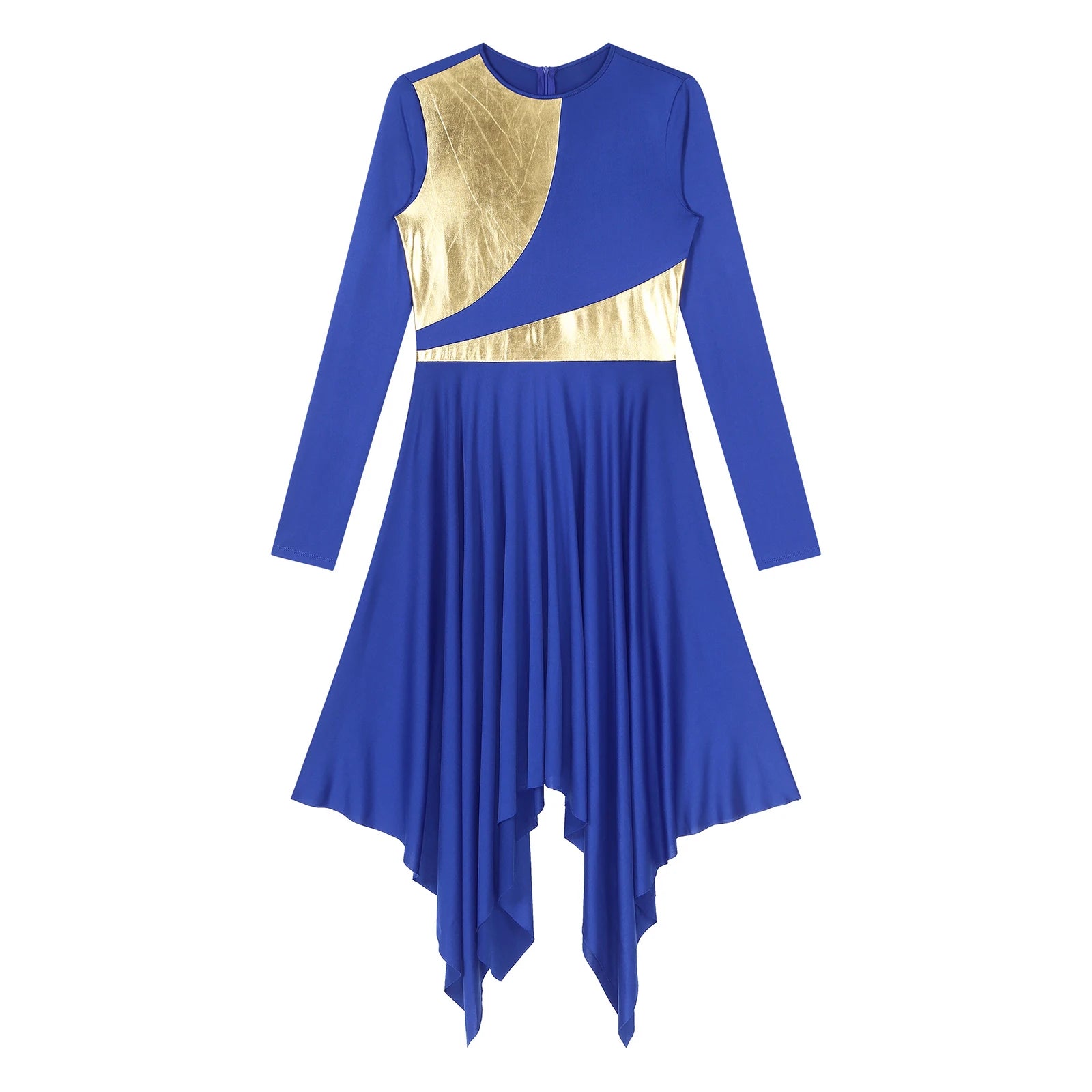 Robe de danse lyrique à manches longues pour femmes, robe à ourlet irrégulier, costume de spectacle liturgique, vêtements de danse modernes, culte de la chorale d'église
