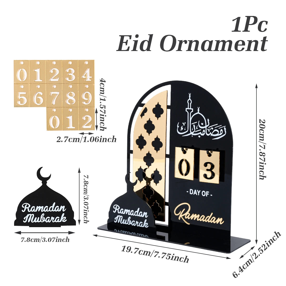 Calendrier de compte à rebours en acrylique pour Ramadan, ornements, cadeaux Eid Mubarak, décor pour la maison, fournitures de fête musulmane islamique 2025 Kareem