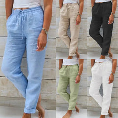 Pantalon en coton et lin pour femmes, taille haute, élastique, décontracté, à la mode, respirant, ample, nouvelle collection 2025