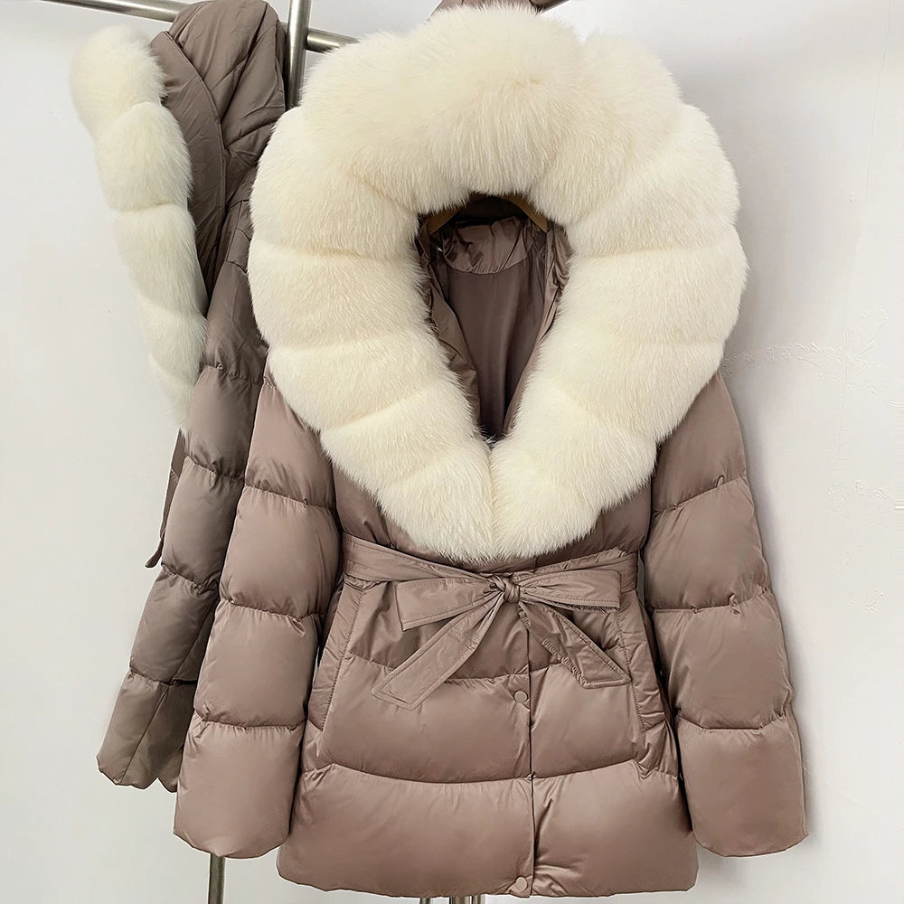 Down Jacket Women Large Fox Fur Hooded Thick Natural Silver Fur Warm Female Parkas Waterproof 2025 Winter 90% Duck Down Coat
