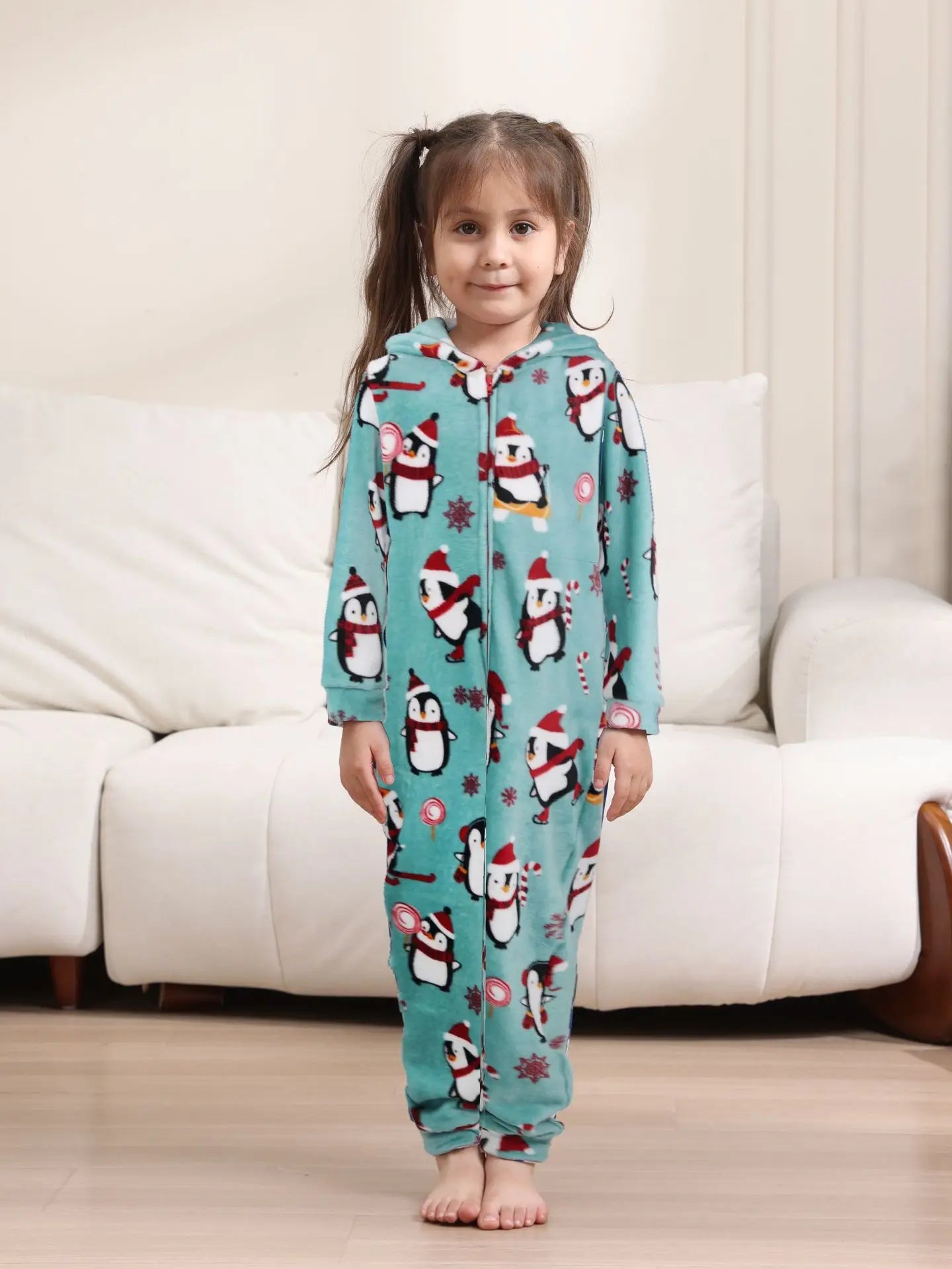 2025 hiver velours chaud doux pyjama famille vêtements de noël ensemble fermeture éclair à capuche combinaison épais ample une pièce costume Homewear Onesie