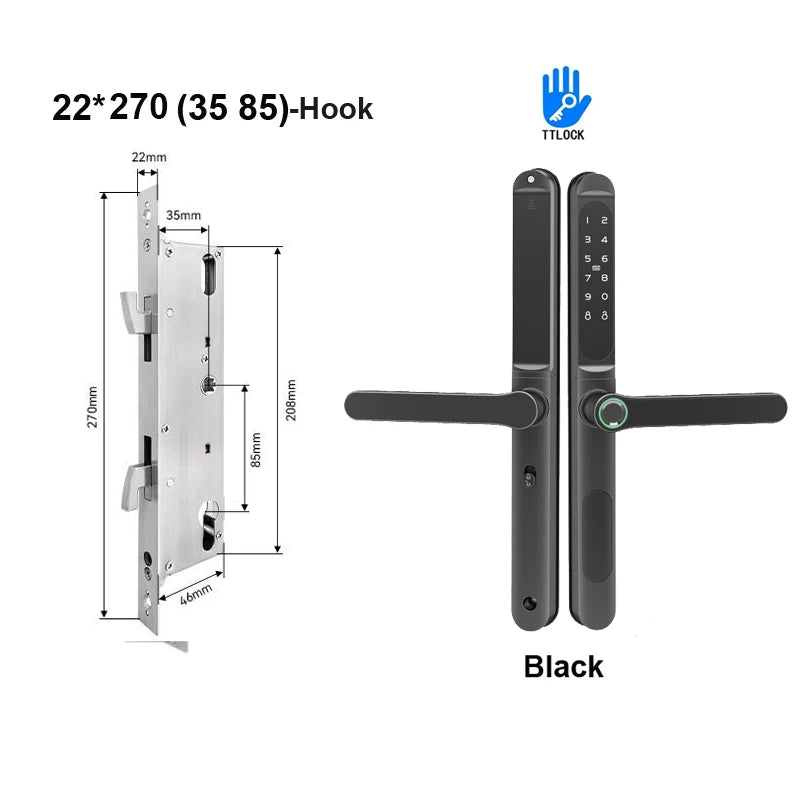 Serrure intelligente pour porte coulissante, étanche, mince, 2.8CM, mot de passe par empreinte digitale, carte IC, clé, compatible avec l'application TTlock et l'en-tête biométrique Alexa