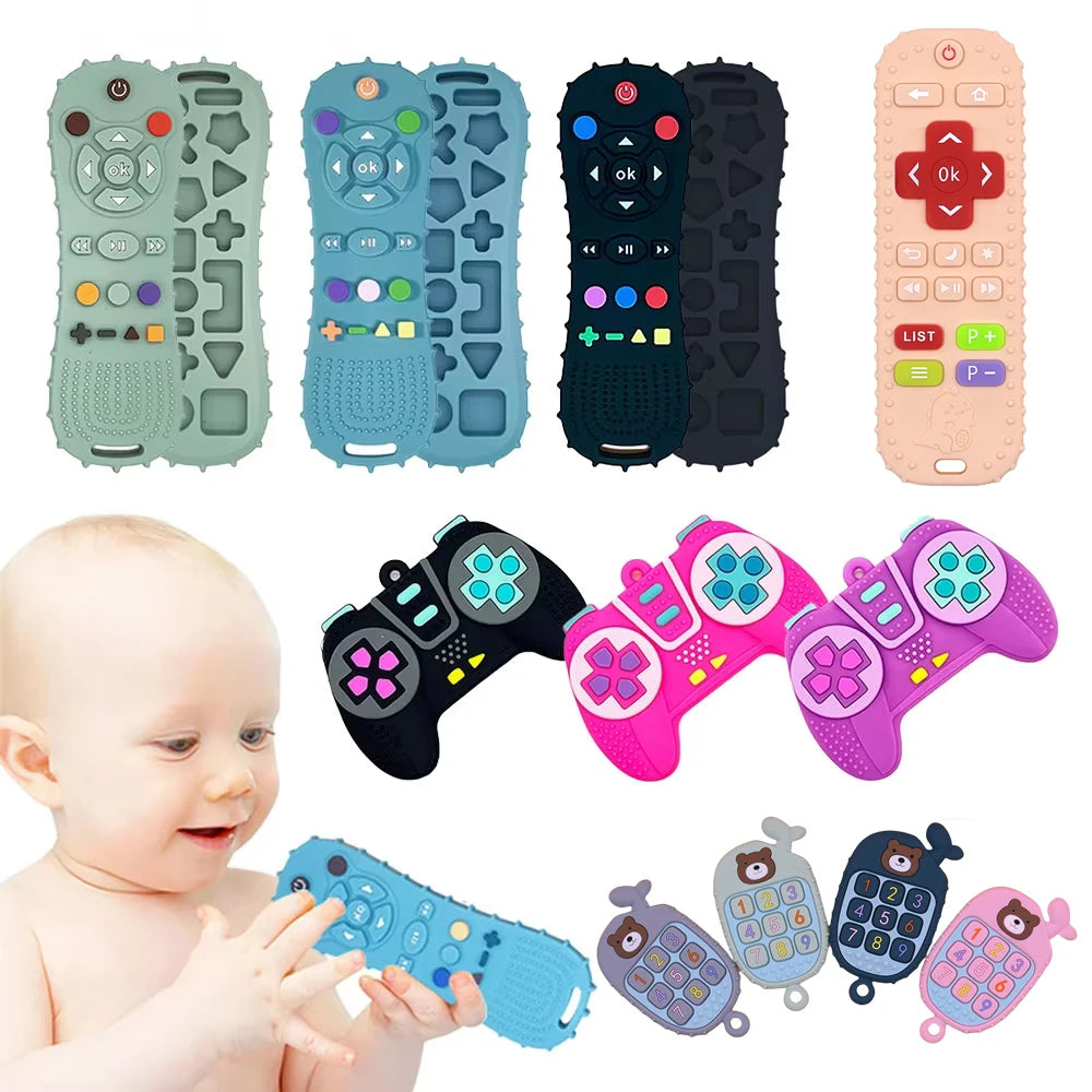 Anneau de dentition en Silicone Montessori pour bébé, jouets sensoriels avec télécommande pour tout-petits, cadeau pour garçons et filles