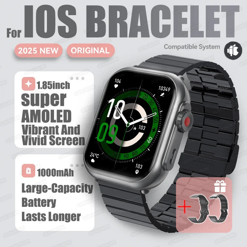2025 nouvelle mode sport montre intelligente hommes femmes 1.85 pouces HD AMOLED plein écran tactile IP68 étanche Bluetooth appel montres intelligentes