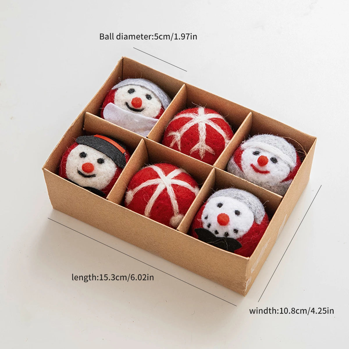 6 felt Christmas decoration balls, small hanging snowflakes, snowman garland, Christmas tree decorations, Christmas gifts
