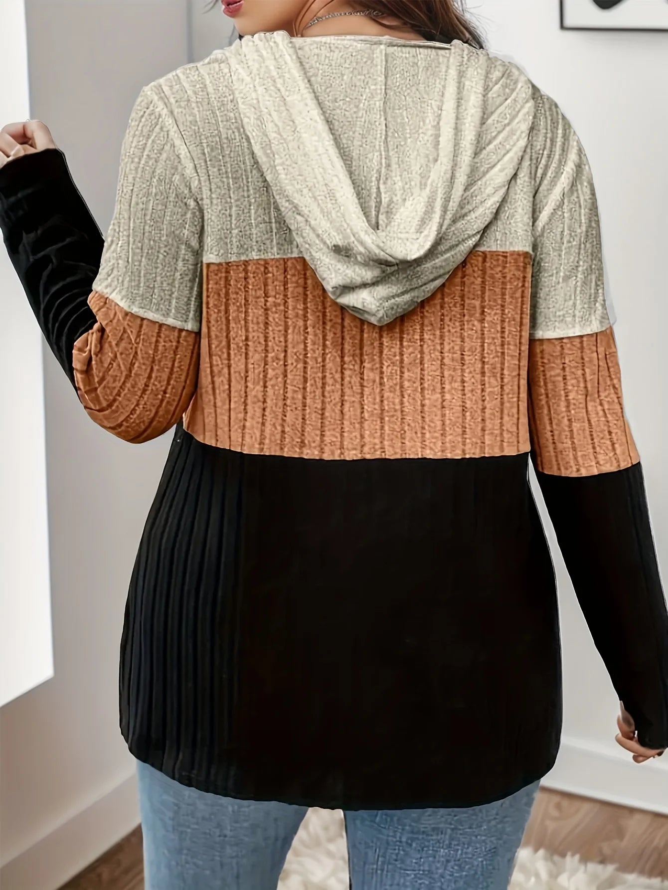 Women's hooded sweatshirt, knit bed cardigan, plus size, fashion