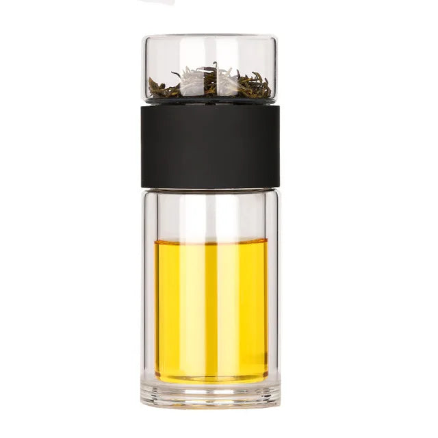 Bouteille d'eau en verre double de haute qualité avec étui, bouteille de clics de thé, infuseur, gobelet, verres, bouteille d'eau écologique