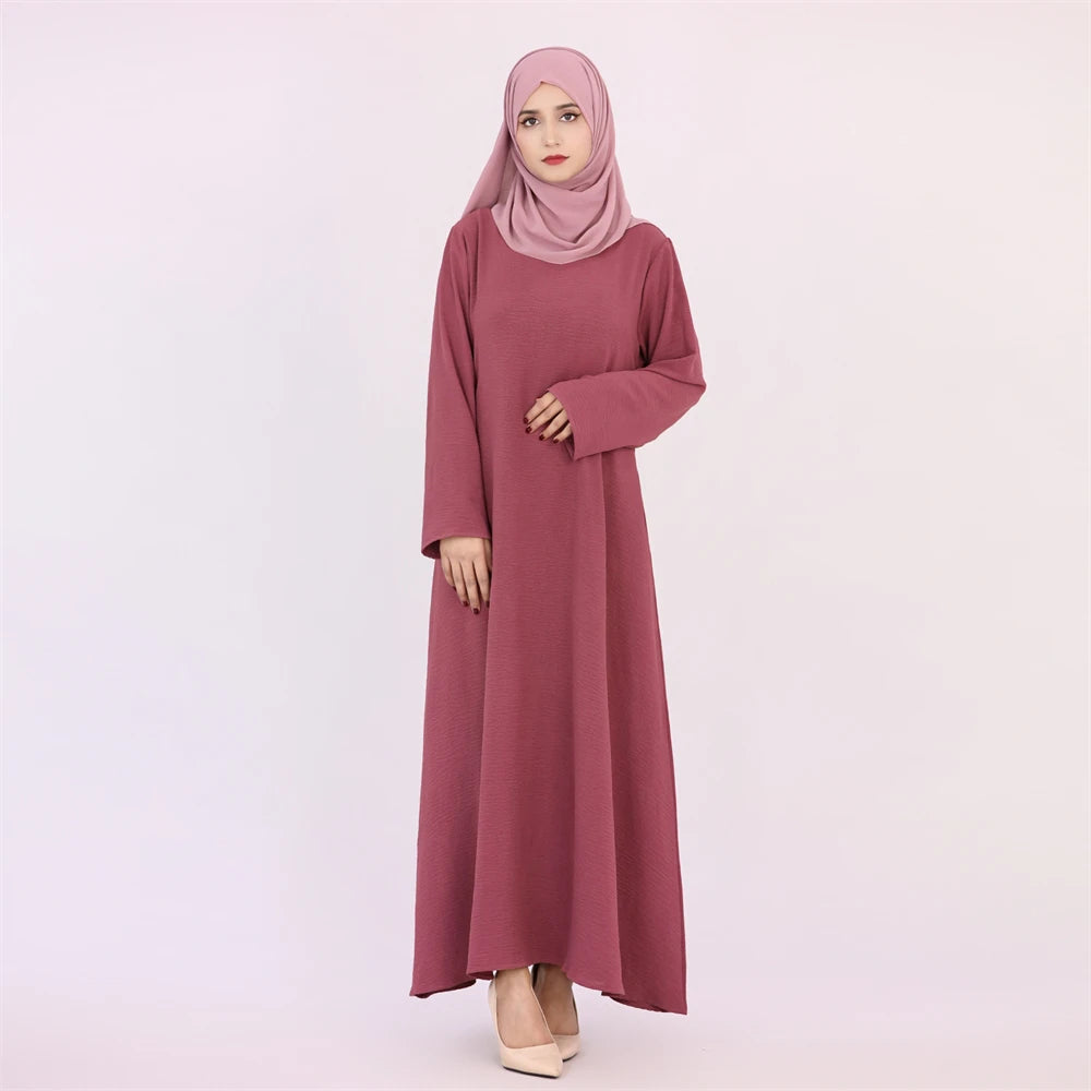 Noir blanc rose solide dubaï modeste sous Robe Abaya Islam caftan musulman avec poches robes pour femmes Robe Femme Musulmane